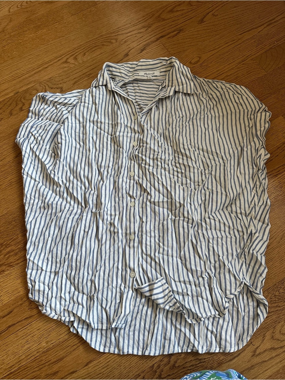 Madewell Blue and White Striped Button-Up Blouse